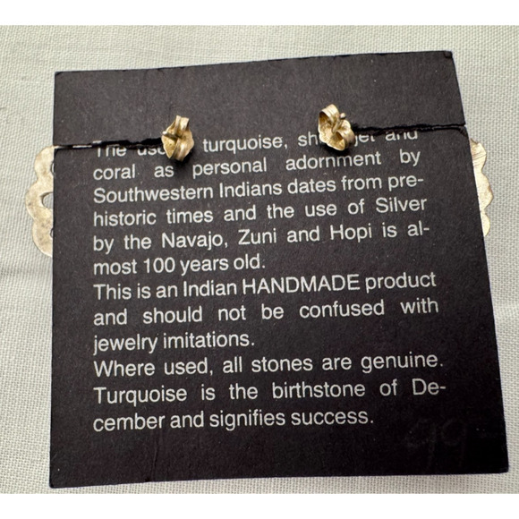 Native American Flower Turquoise Sand Cast Sterling Silver Stud Earrings 12 gr - Picture 6 of 7